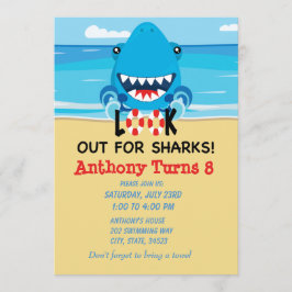 サメを探す……ビーチ誕生日招待状 招待状