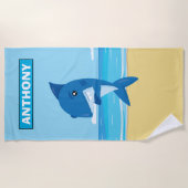 サメオンザビーチパーソナライズされたビーチタオル ビーチタオル (正面)