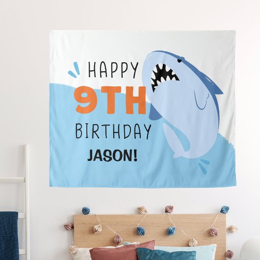 サメカスタム子供9歳誕生日バックドロップ タペストリー