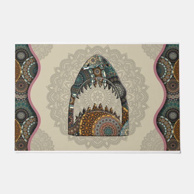 サメサスカッチイエティをテーマにしたドアマット ドアマット (正面)