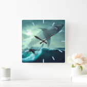 サメサーフィン スクエア壁時計 (ホーム)