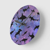 サメシンプルガジンクジラ海銀河系模様 ラウンド壁時計 (傾斜)