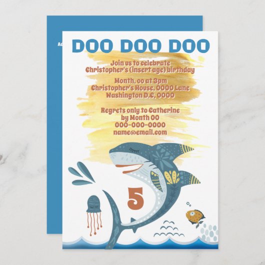 サメジャンプのタトゥーフィンDIYがクラゲの海を侵攻 招待状 (正面/裏面)