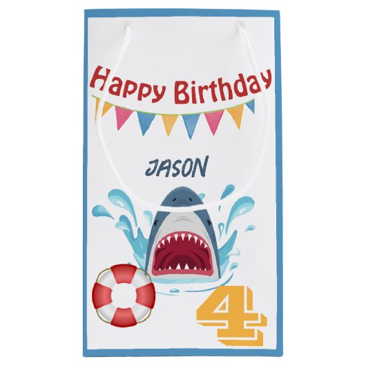 サメテーマハッピーバースデースモール抱き枕 子供へ スモールペーパーバッグ (裏面)