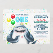 サメテーマ子供の誕生日パーティー招待状 招待状 (正面/裏面)