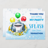 サメテーマ子供の誕生日パーティー サンキューカード (正面/裏面)