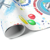 サメテーマ子供の誕生日パーティー ラッピングペーパー (ロールコーナー)