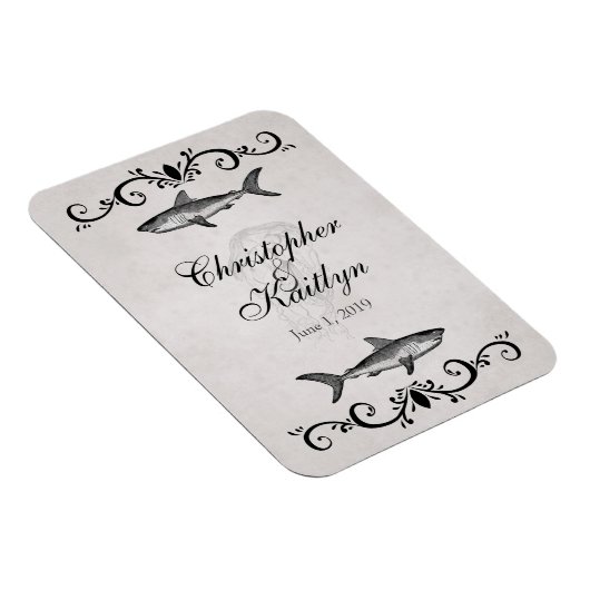 サメパーソナライズされたとクラゲ結婚の磁石 マグネット (右側)