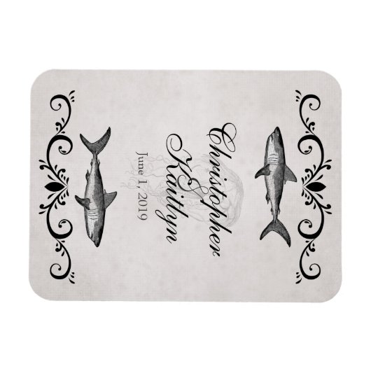 サメパーソナライズされたとクラゲ結婚の磁石 マグネット (横)