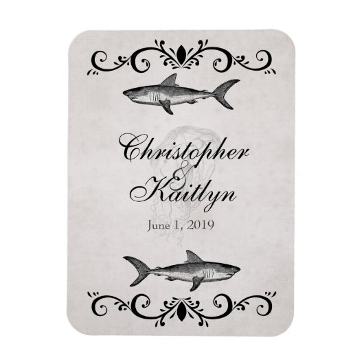 サメパーソナライズされたとクラゲ結婚の磁石 マグネット (縦)