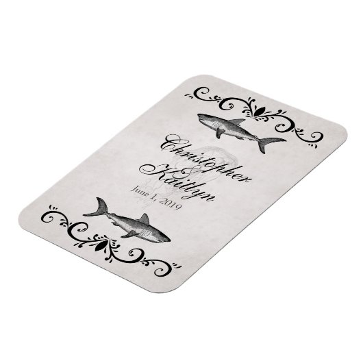 サメパーソナライズされたとクラゲ結婚の磁石 マグネット (左側)