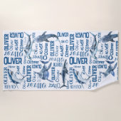 サメパーソナライズされたの襟を持つ少年の名前 ビーチタオル (正面)