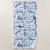 サメパーソナライズされたの襟を持つ少年の名前 ビーチタオル (正面)