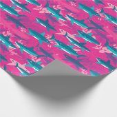 サメプリント – シアンとホットピンク ラッピングペーパー (角)