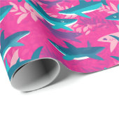 サメプリント – シアンとホットピンク ラッピングペーパー (ロールコーナー)