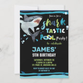 サメプール誕生日パーティー　サメみたいな少年 招待状 (正面)