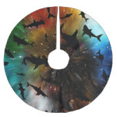 サメモダンの魚間勾配カラフル銀河系宇宙 ブラッシュドポリエステルツリースカート (正面)