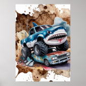 サメモンスタートラック 泥はね ボーイ 誕生日  ポスター (正面)