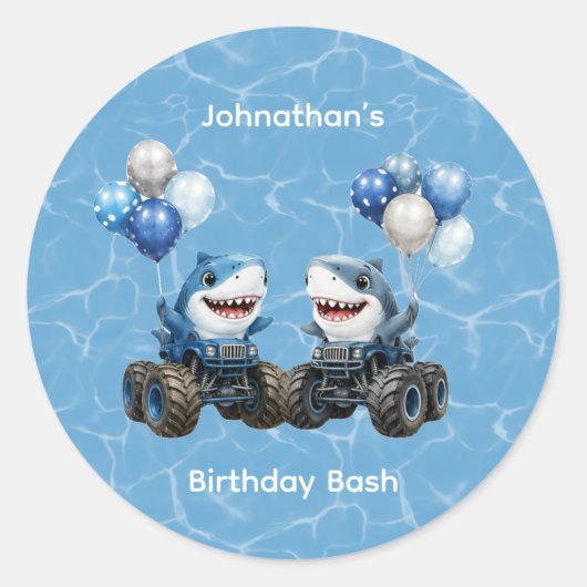 サメモンスタートラック 誕生日パーティー ラウンドシール (正面)