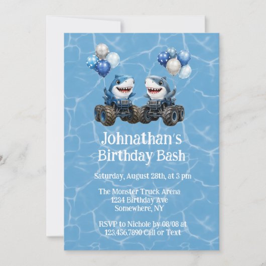 サメモンスタートラック 誕生日パーティー 招待状 (正面)