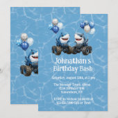 サメモンスタートラック 誕生日パーティー 招待状 (正面/裏面)