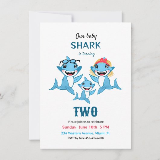 サメ一家 招待状 (正面)