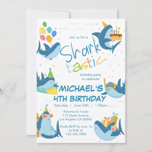 サメ味の全年齢誕生日パーティー 招待状 (正面)