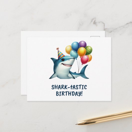 サメ味の誕生日カード ポストカード (正面/裏面インサイチュ)