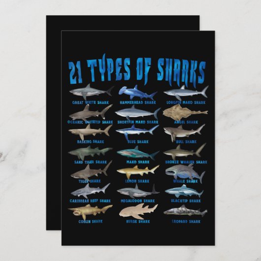 サメ好きのための21種類のサメ 海の動物 セーブザデート (正面/裏面)