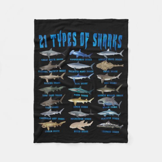 サメ好き21種のサメ海動物 フリースブランケット (正面)