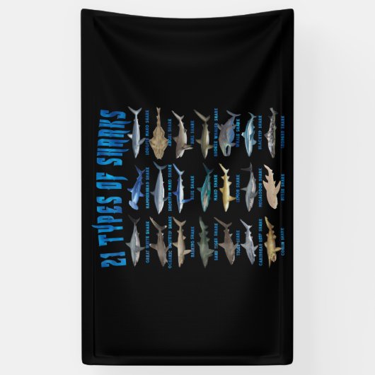 サメ好き21種のサメ海動物 横断幕 (縦)