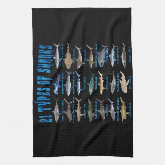 サメ好き21種サメ海動物 キッチンタオル (縦)