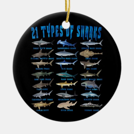 サメ好き21種サメ海動物 セラミックオーナメント (正面)