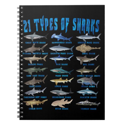 サメ好き21種サメ海動物 ノートブック (正面)
