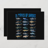 サメ好き21種サメ海動物 案内ポストカード (正面/裏面)