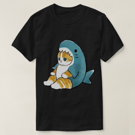 サメ姿のかわいい猫スケッチ Tシャツ (デザイン正面)