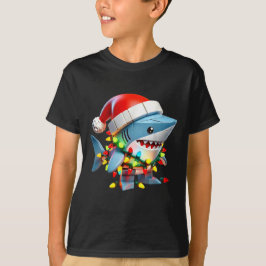 サメ建物ブロッククリスマスライトシャーク恋人 Tシャツ