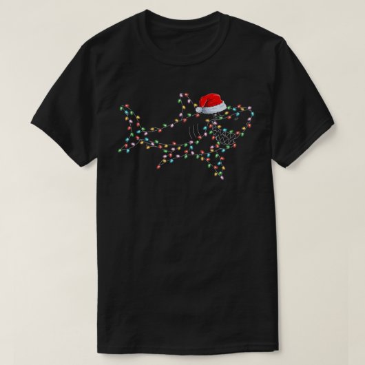 サメ恋人クリスマスライトサンタハットシャーククリスマス Tシャツ (デザイン正面)