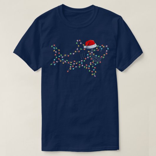 サメ恋人クリスマスライトサンタハットシャーククリスマス Tシャツ (デザイン正面)