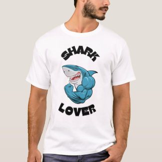 サメ愛好家 筋肉質なサメのデザイン Tシャツ