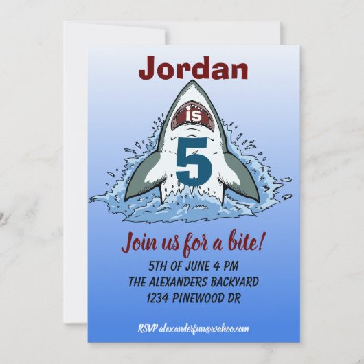 サメ攻撃 |シャーク招待状ボーイズ誕生日 招待状 (正面)