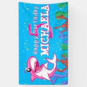 サメ海キッズガールズエイジ誕生日 横断幕 (縦)