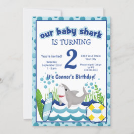 サメ海ビーチ2nd誕生日カラフル招待状 招待状