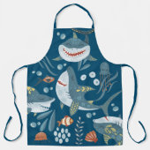 サメ漫画のカワイイイラストレーションブルー エプロン (正面)