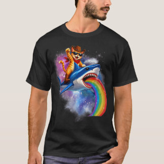 サメ猫のレインボーピザタコギャラクシー乗り物 Tシャツ