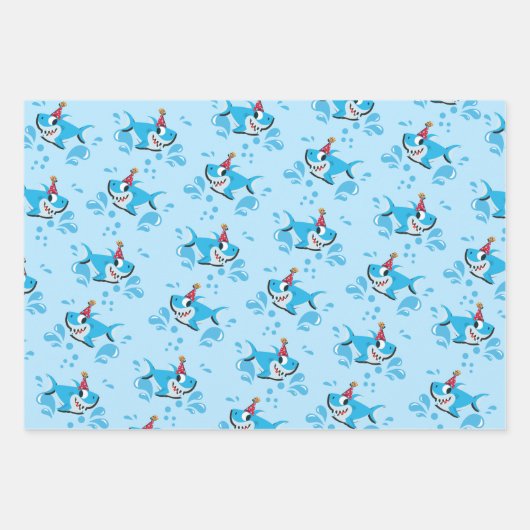 サメ男の赤ちゃんまたは女の子の誕生日パーティー ラッピングペーパーシート (正面3)