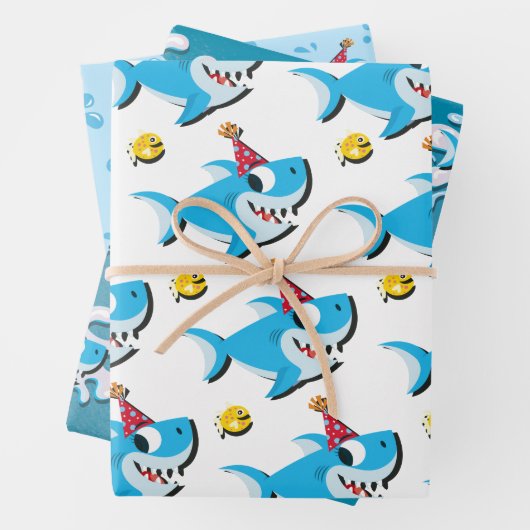 サメ男の赤ちゃんまたは女の子の誕生日パーティー ラッピングペーパーシート (インサイチュ)
