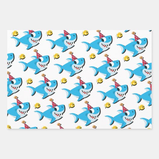 サメ男の赤ちゃんまたは女の子の誕生日パーティー ラッピングペーパーシート (正面)