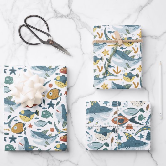 サメ男の赤ちゃん包装紙シート3セット ラッピングペーパーシート (正面)