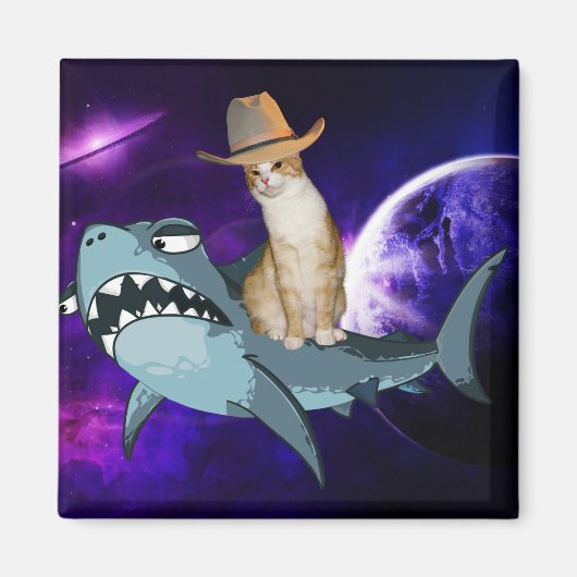 サメ磁石を宇宙にした猫 マグネット (正面)